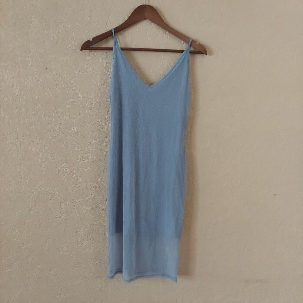 Forever 21 Light Blue Spaghetti Strap Bodycon Dress W Overlay Sz Small
